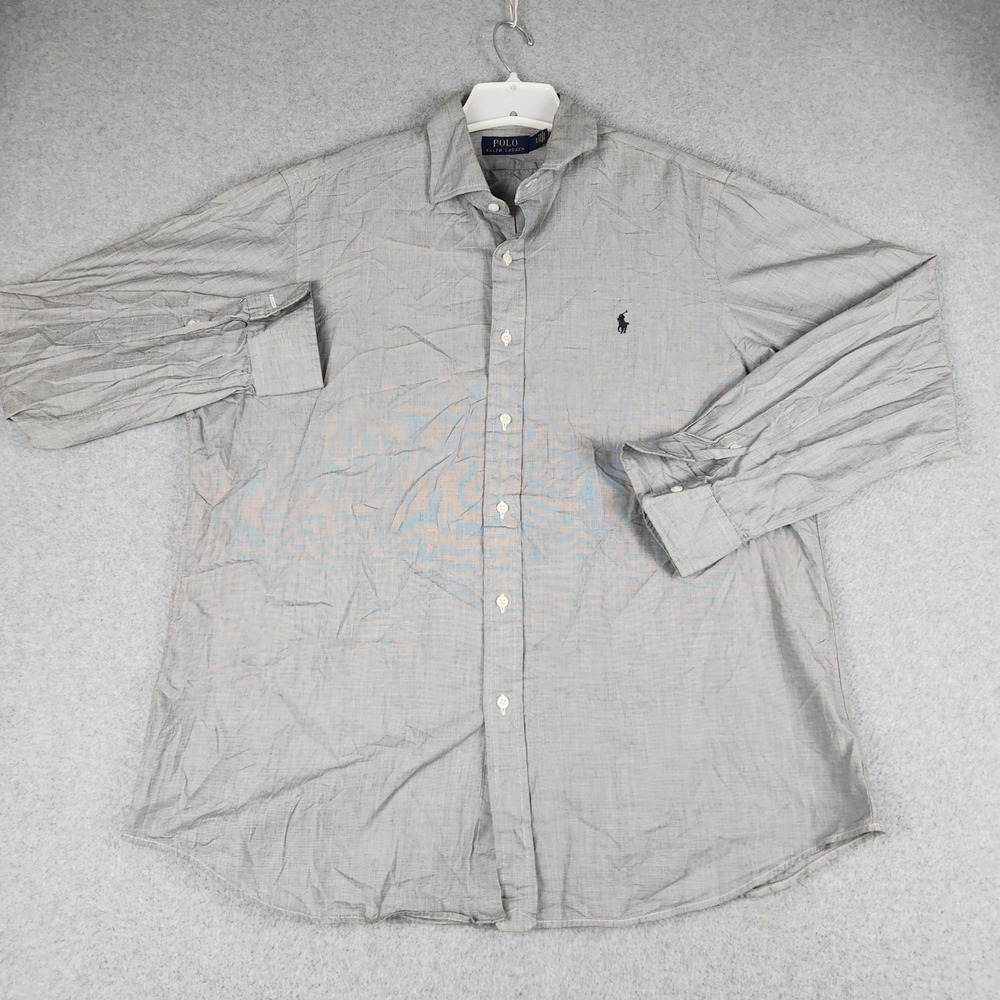 Polo Ralph Lauren Shirt Mens XL Gray Micro-Check Classic Pony Logo Button Down